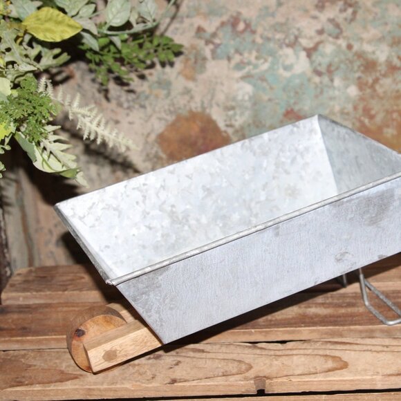 NEW Galvanized Metal & Wood Fall Farmhouse Wheelbarrow Decor Box - Picture 5 of 11